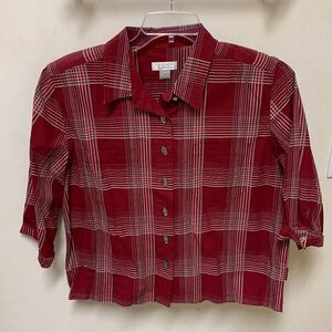 New Women’s Size Large Burgundy Plaid Blouse